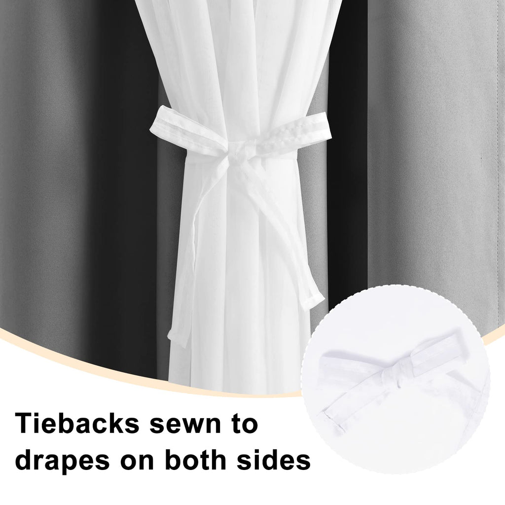Hiasan Grey Blackout Curtains With White Sheer, Mix & Match Double-Layer Thermal Insulated Sun Blocking Grommet Window Curtains