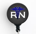Rn Carbon Fiber Caduceus - Retractable Badge Reel With Swivel Clip And Extra-Long 34 Inch Cord - Badge Holder