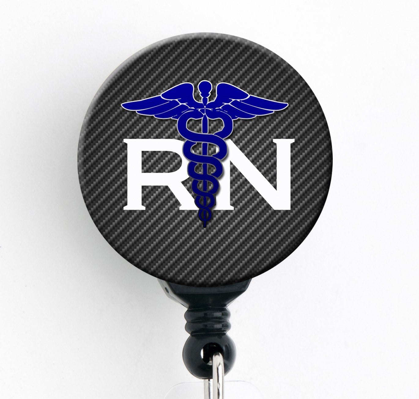 Rn Carbon Fiber Caduceus - Retractable Badge Reel With Swivel Clip And Extra-Long 34 Inch Cord - Badge Holder