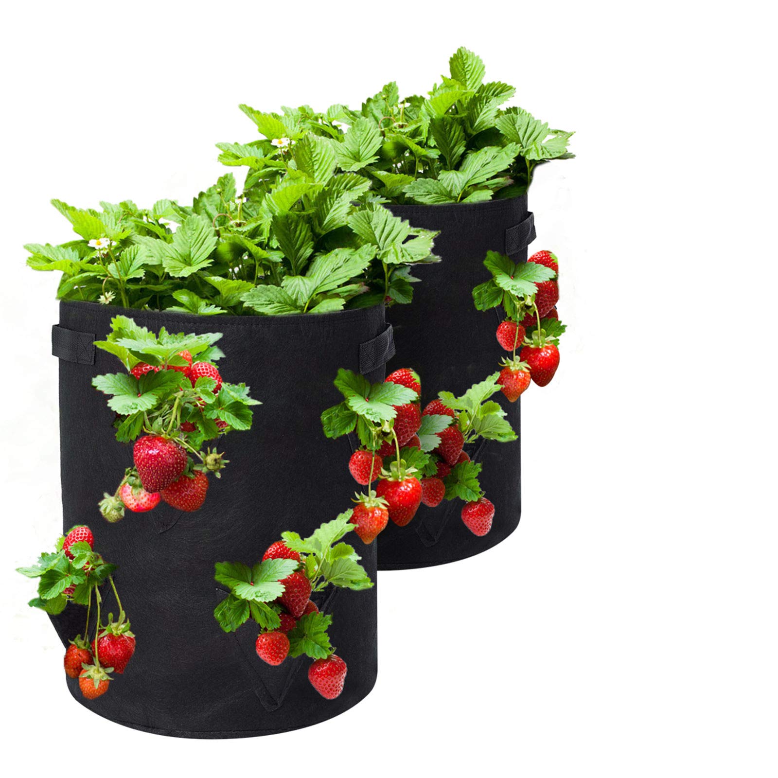 Gotgelif Strawberry Grow Bags, 2 Pack 10 Gallon Strawberry Planter With 8 Side Grow Pockets, Breathable Non-Woven Fabric Reinfor