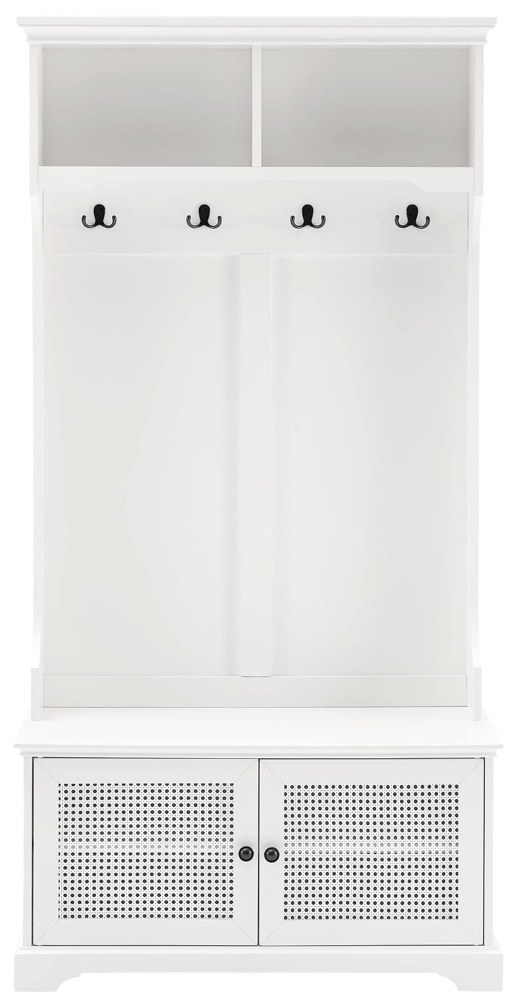 Crosley Furniture Sarah Hall Tree With Shoe Rack Bench And Coat Hooks For Hanging Storage, White