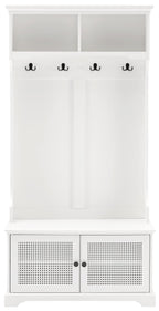 Crosley Furniture Sarah Hall Tree With Shoe Rack Bench And Coat Hooks For Hanging Storage, White