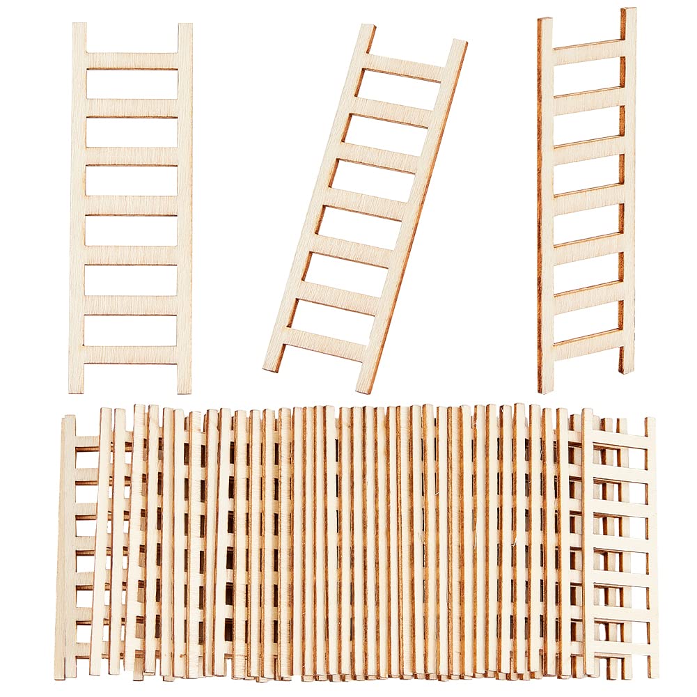 Olycraft 40Pcs Miniature Wood Ladders 0.8X2.4 Inch Mini Wooden Step Ladders Garden Decoration Accessories Miniature Furniture Mi