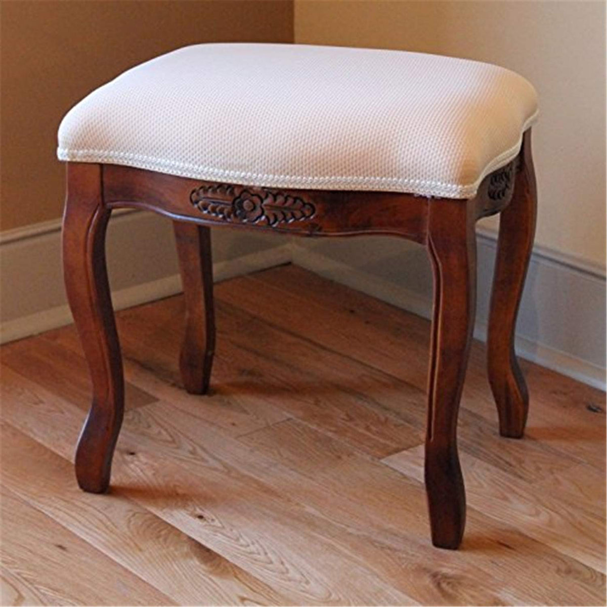 International Caravan Furniture Piece Wood Stool With Cushioned Top