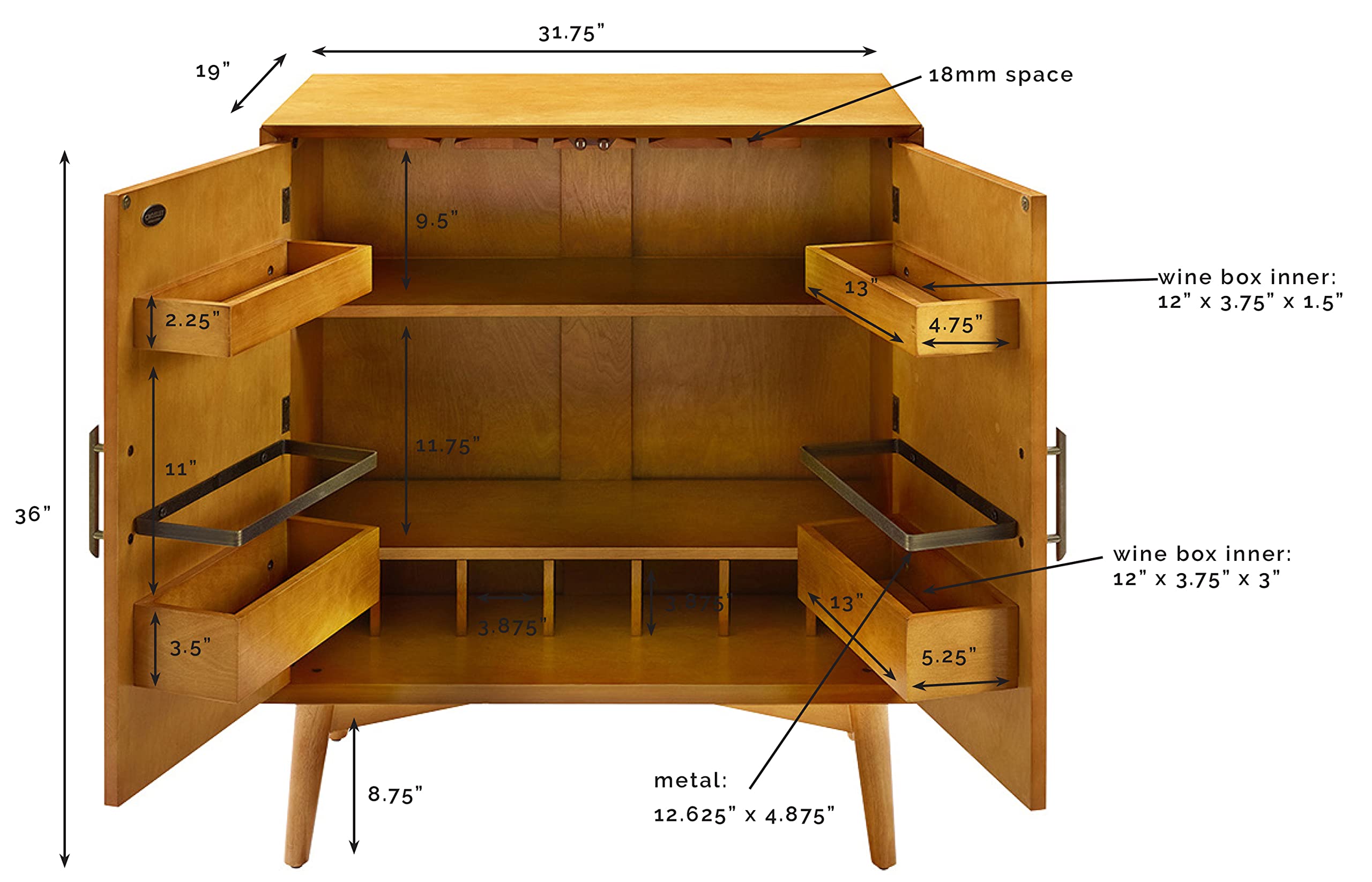 Crosley Furniture Landon Bar Cabinet With Storage Shelves And Wine Rack, Acorn