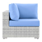 Modway Convene Wicker Rattan Outdoor Patio Corner Chair in Light Gray Light Blue