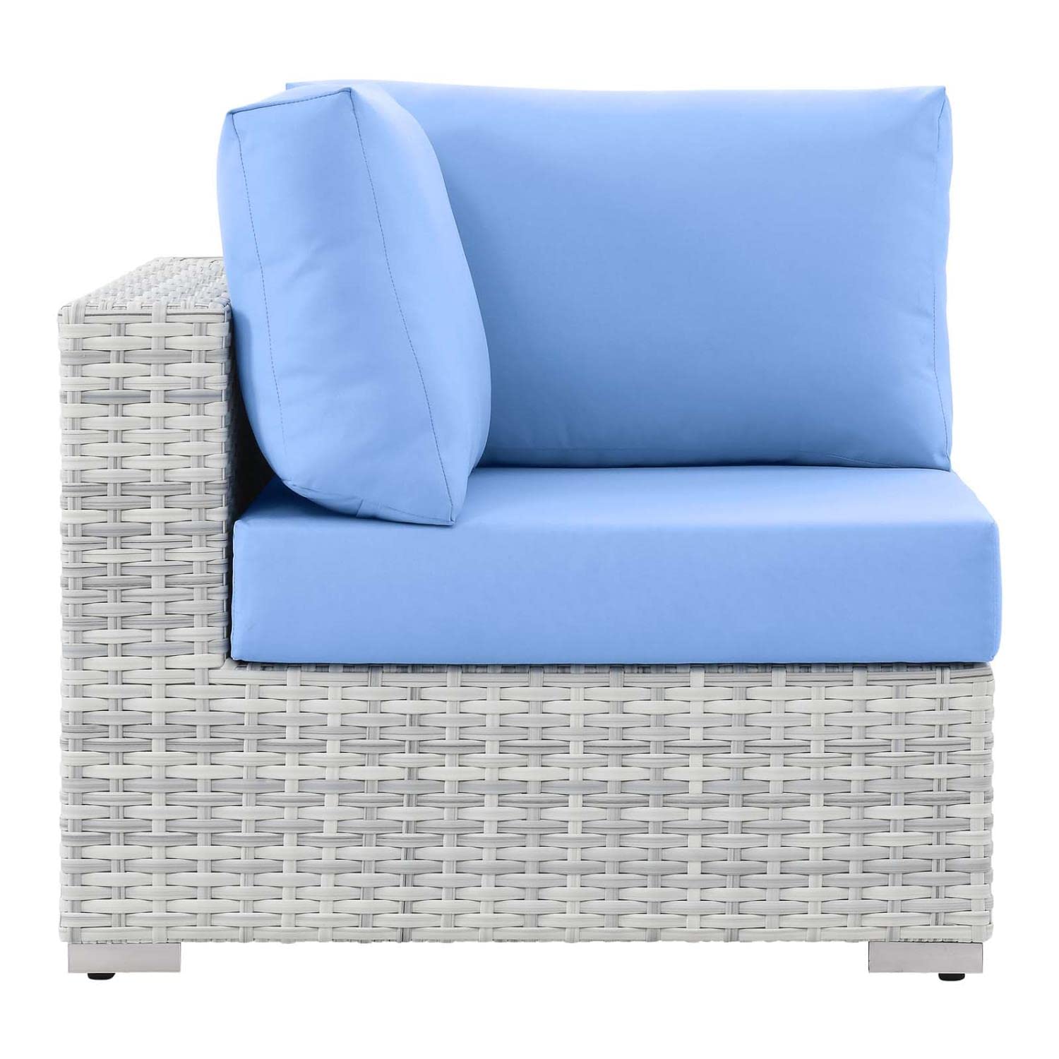 Modway Convene Wicker Rattan Outdoor Patio Corner Chair in Light Gray Light Blue