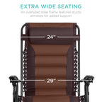 Best Choice Products Oversized Padded Zero Gravity Chair, Folding Outdoor Patio Recliner, Xl Anti Gravity Lounger For Backyard W/Headrest, Cup Holder, Side Tray, Polyester Mesh - Espresso/Caramel