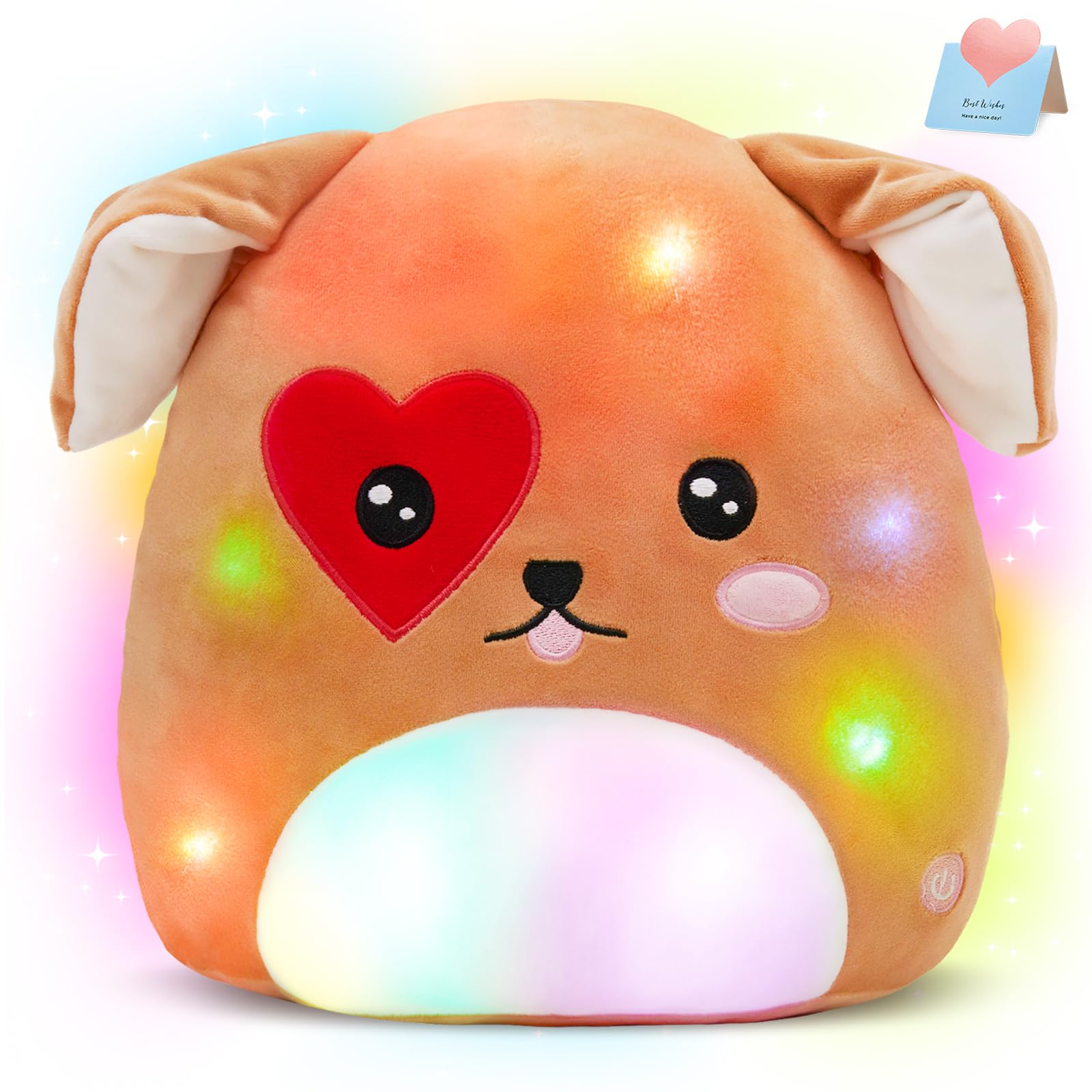 Cozyworld Light Up Puppy Dog Plush Stuffed Animals With Led Colorful Night Light Glow Squishy Pillow Birthday Valentines Day Gif