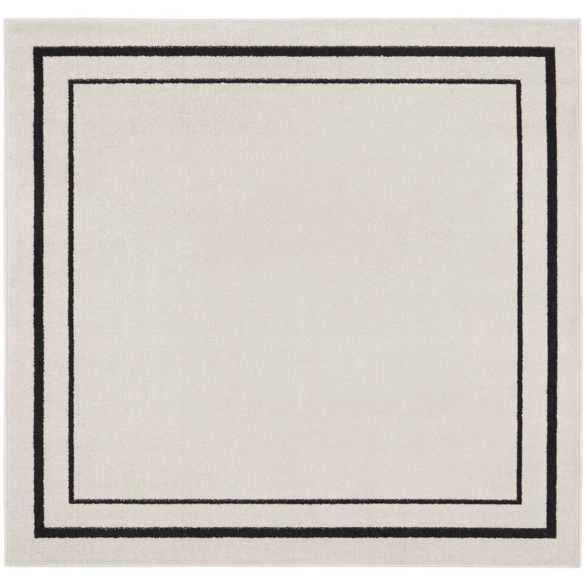 Nourison Essentials Indoor/Outdoor Solid Bordered Ivory/Black 5' X Square Area Rug, Easy Cleaning, Non Shedding, Bed Room, Livin