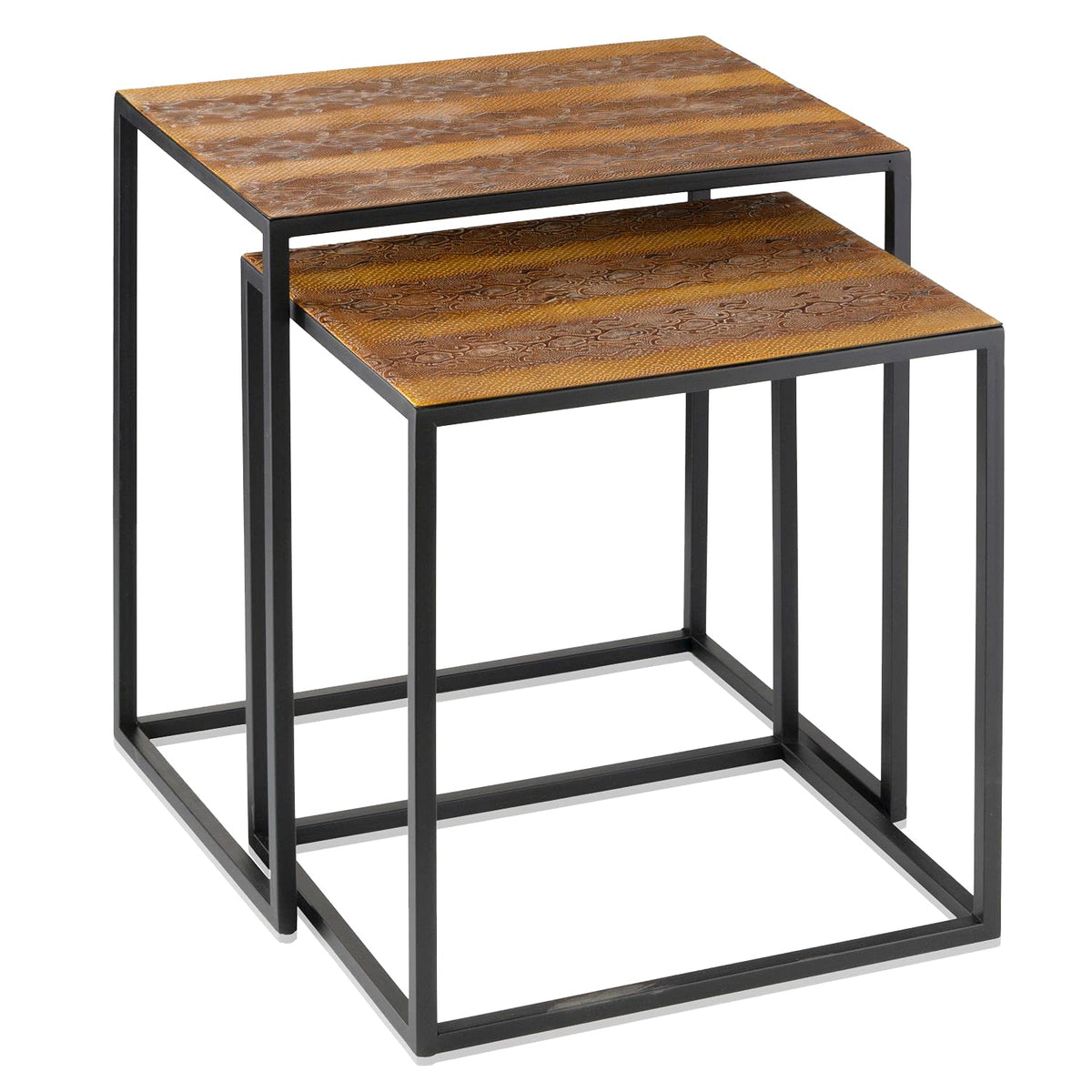 HomeRoots Set of 2 Rectangular Black Powder Coated Frame and Rattlesnake Faux Leather Top Nesting End Tables