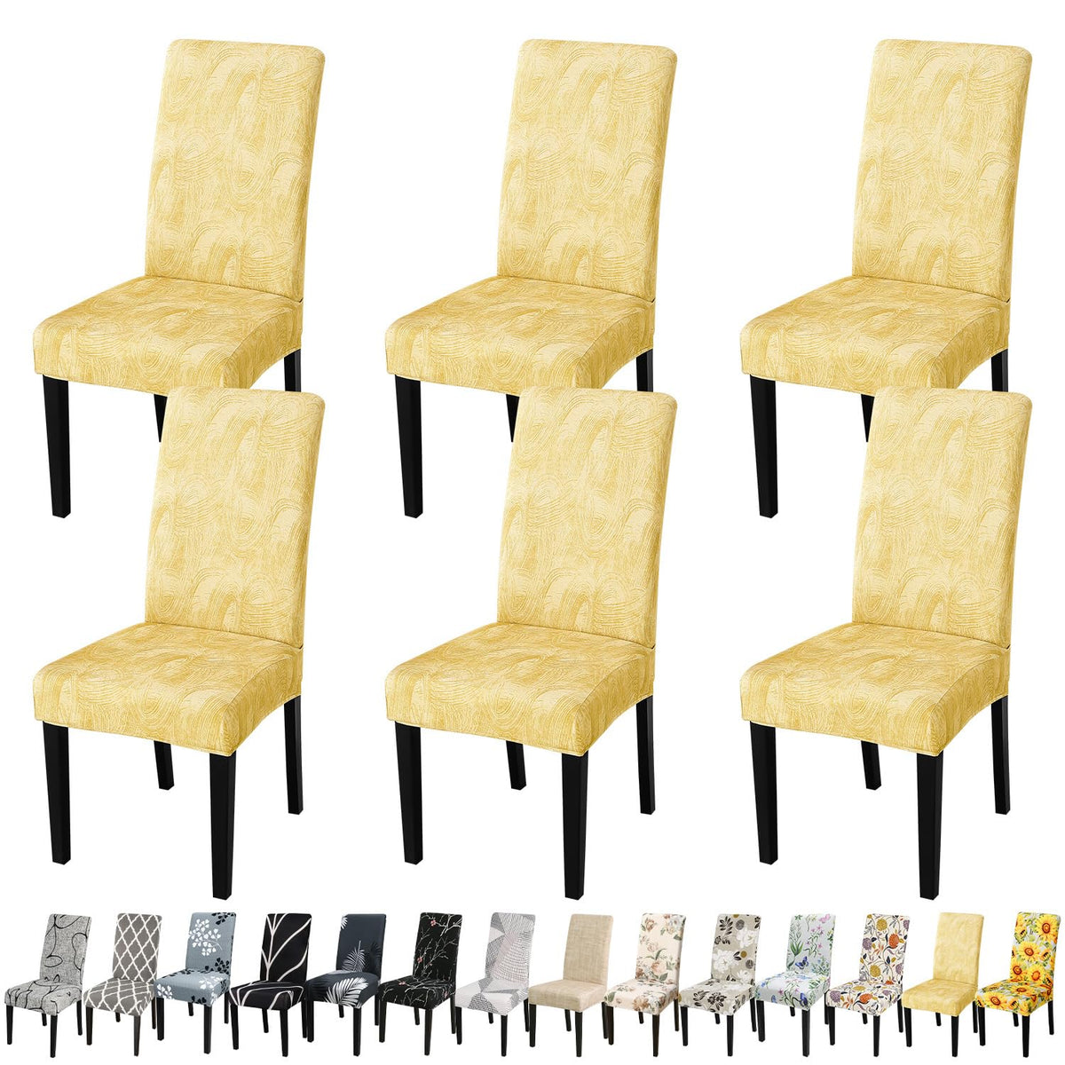 Jqinhome Pattern Chair Covers For Dining Room Set Of 6, High Stretch Removable Washable Parsons Chair Slipcover For Home Party Hotel Wedding Ceremony (Quicksand Beige,6Pcs)