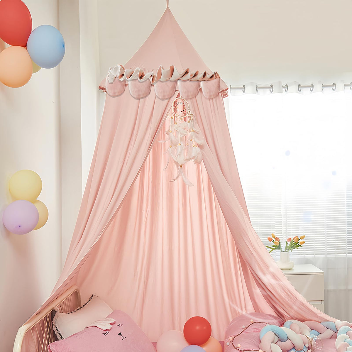 Upgrade Version Of Canopy For Kids Bed, Extra Large Canopy For Girls Room Decoration Princess Castle Play Tent Hanging House, Dr