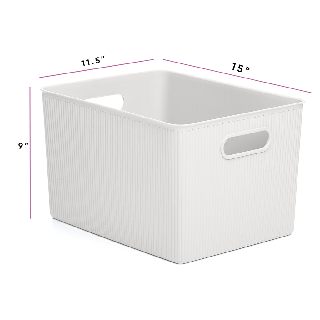Superio Ribbed Collection - Decorative Plastic Open Home Storage Bins Organizer Baskets, X-Large Brown (1 Pack) Container Boxes