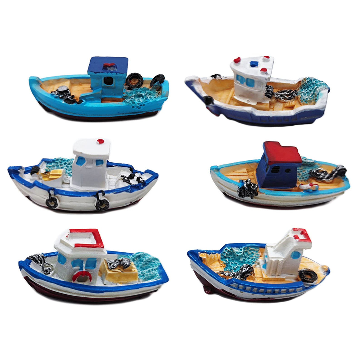 Hystyle 6 Pcs Mediterranean Style Miniature Dollhouse Boat Fairy Garden Miniature Boats Model Figurines Cake Topper Fairy Garden