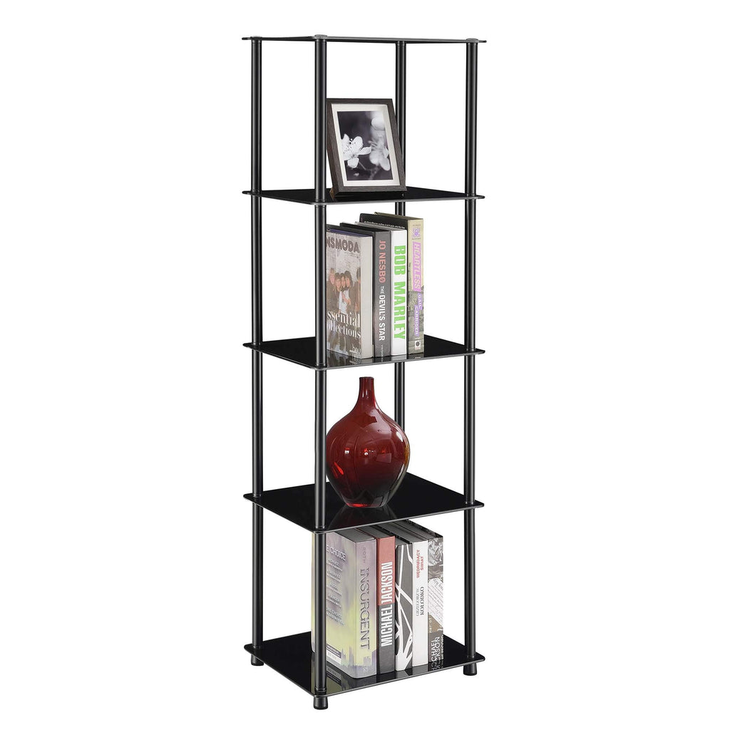 Convenience Concepts Designs2Go Classic Glass Shelves 15.75" - 5-Tier Glass Tower Room Décor, Modern Shelves for Storage and Display in Living Room, Bathroom, Bedroom, Office, Black Glass