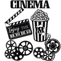 5 Pieces Metal Movie Theater Decor Home Movie Theater Room Decor Cinema and Popcorn Wall Art Metal Movie Reel Wall Sign Theater 