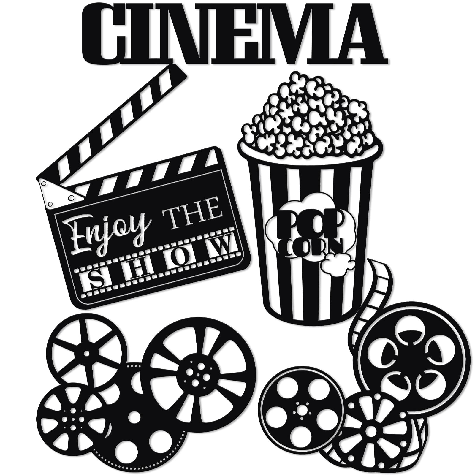 5 Pieces Metal Movie Theater Decor Home Movie Theater Room Decor Cinema and Popcorn Wall Art Metal Movie Reel Wall Sign Theater 