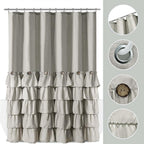 Grey Ruffle Button Shower Curtain Farmhouse Shower Curtain Set With 12 Hooks 72 X 72 Inch Fabric Shower Curtains For Bathroom Ba