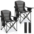 LANMOUNTAIN 2 Pack Padded Oversized Camping Chairs for Adults,Heavy Duty Support 400 Lbs,Folding Portable Lawn Chair w/Cup Holde