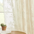 SEEKRIGHT Ivory Lace Curtains 52x45 Inch, Victorian Floral Sheer Rod Pocket Panels for Nursery, Cafe, Kitchen - 2 Pack