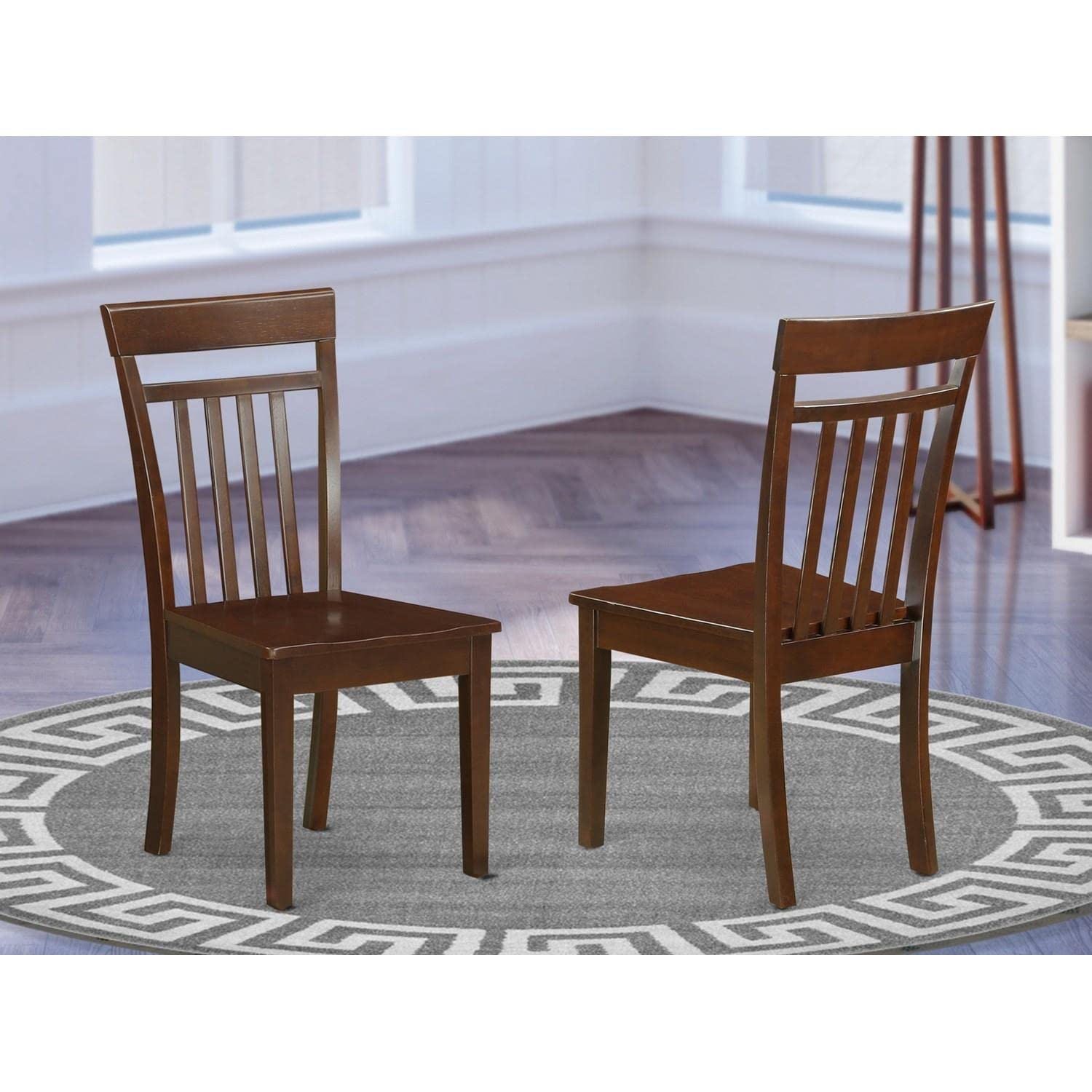 East West Furniture CAC-MAH-W Capri Dining Room Chairs - Slat Back Solid Wood Seat Chairs, Set of 2, Mahogany