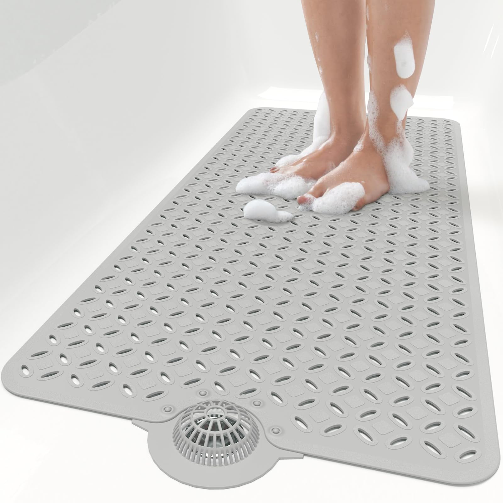 OTHWAY Bath Mat for Tub Non Slip: 39  X 17  Long Bathtub Mat with Hair CatcherBig Drain Holes Shower Mats for Inside ShowerMachi