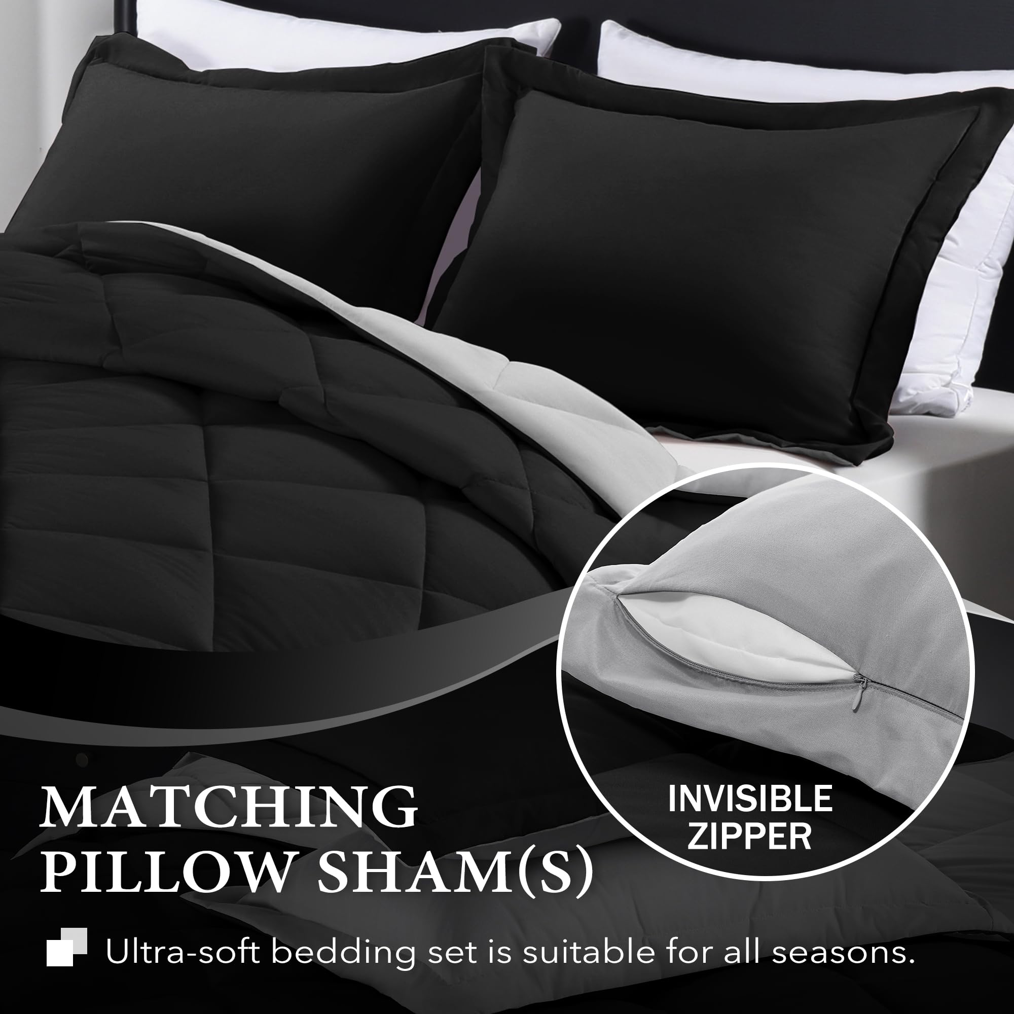 Downluxe Full Size Comforter Set - Black And Grey Full Comforter - Soft Bedding Sets For All Seasons -3- Piece Comforter Set Full With 2 Reversible Pillow Shams