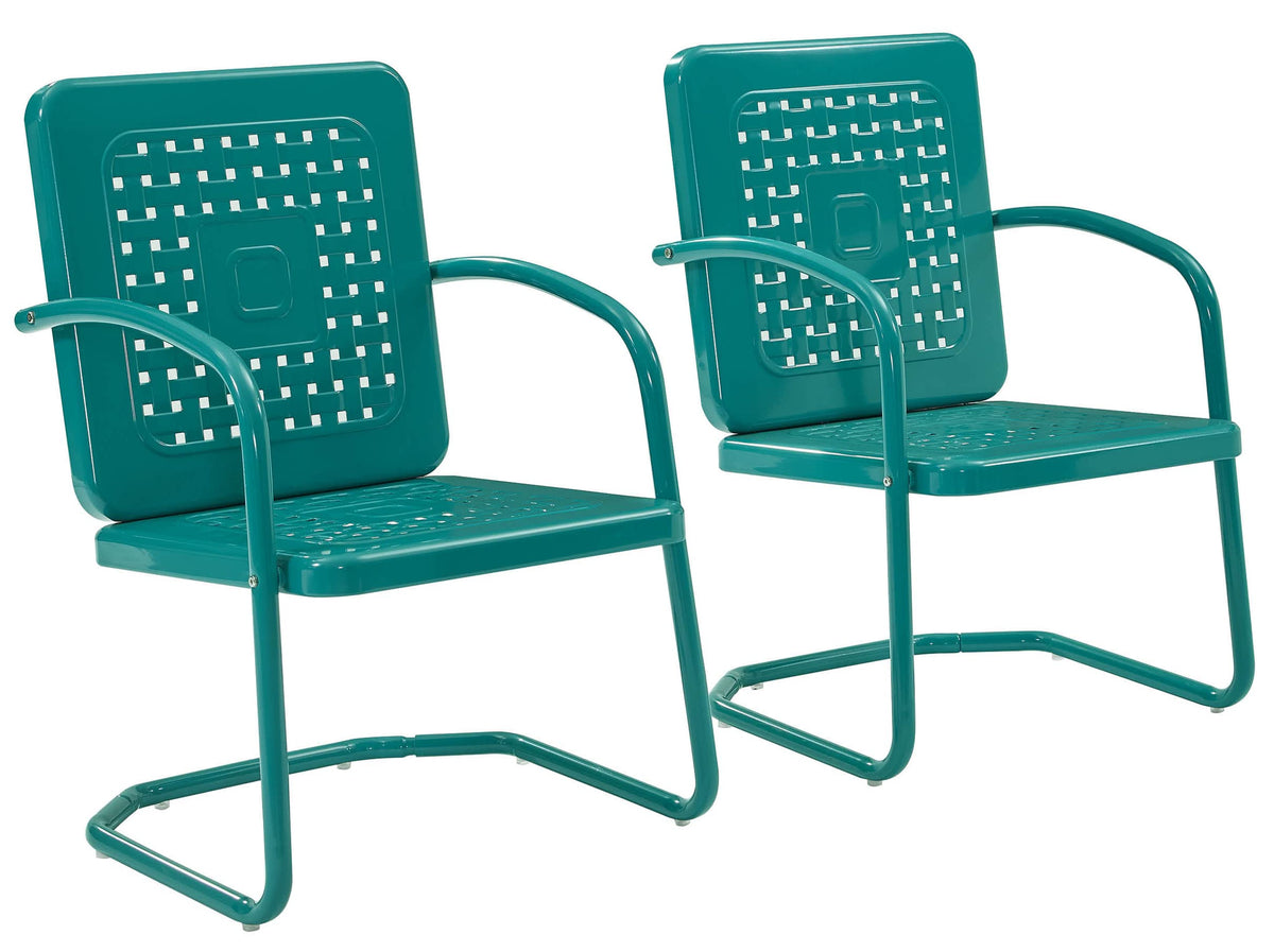 Crosley Furniture Bates 2-Piece Outdoor Chair Set, Retro Metal Patio Chairs For Dining, Porch, Deck, Balcony, Turquoise Gloss