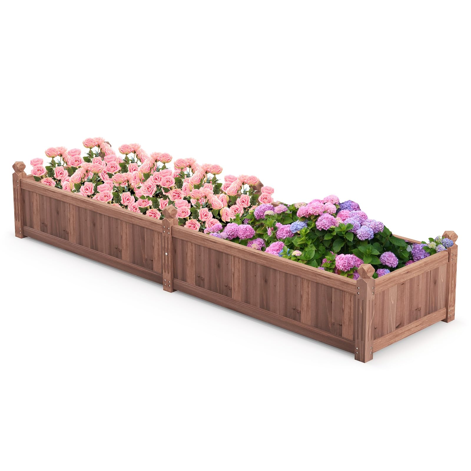 Happygrill Raised Garden Bed, 91' X 24' X 16' Wood Plant Container With Drain Holes, Liner, Durable Outdoor Patio Planter Box