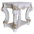 Acme Vendome Wooden Side Table with Scrolled Legs in Antique Pearl