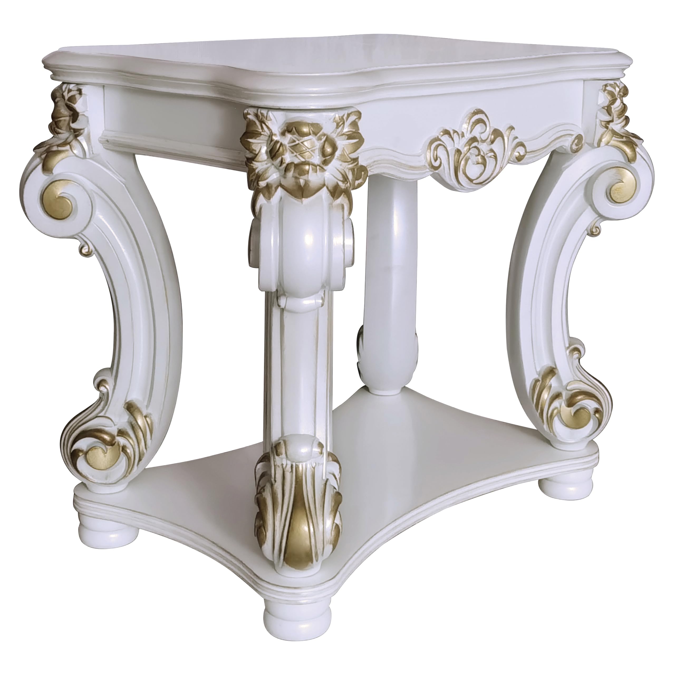 Acme Vendome Wooden Side Table with Scrolled Legs in Antique Pearl