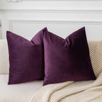 Juspurbet Eggplant Purple Decorative Velvet Throw Pillow Covers 20X20 Inches Set Of 2,Luxury Solid Soft Pillow Covers For Sofa C