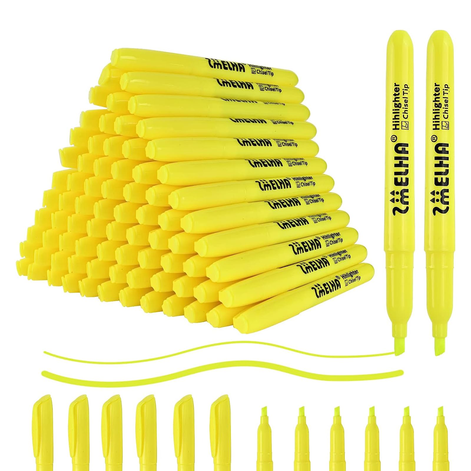 Smelha Highlighters 80 Pack Of Fluorescent Yellow Highlighters Chisel Tip, Quick-Drying, Highlighter Bulk, For School, Office, F