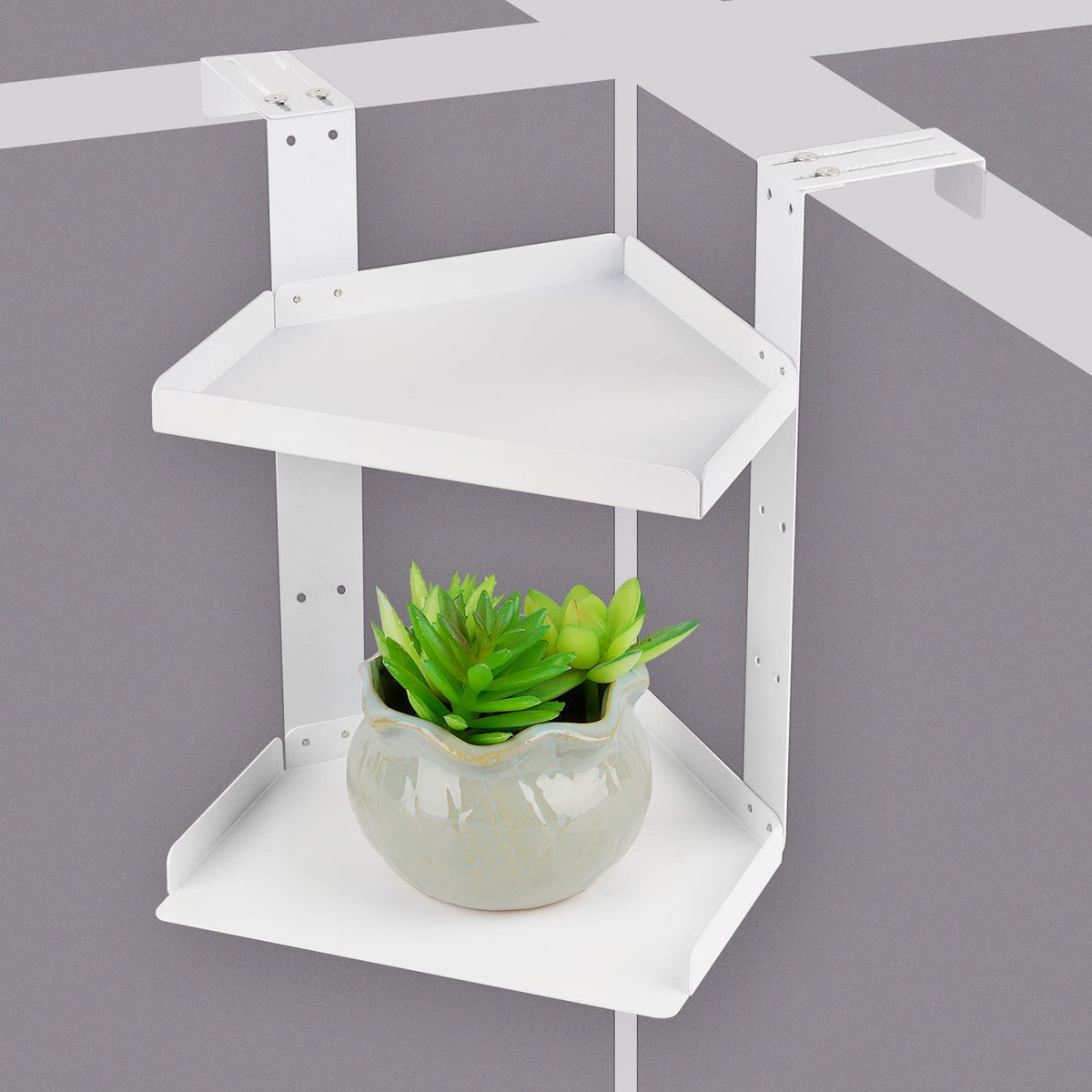 Olpchee Office Cubicle Shelf With Adjustable Hooks - Height Adjustable Corner Shelf (White)