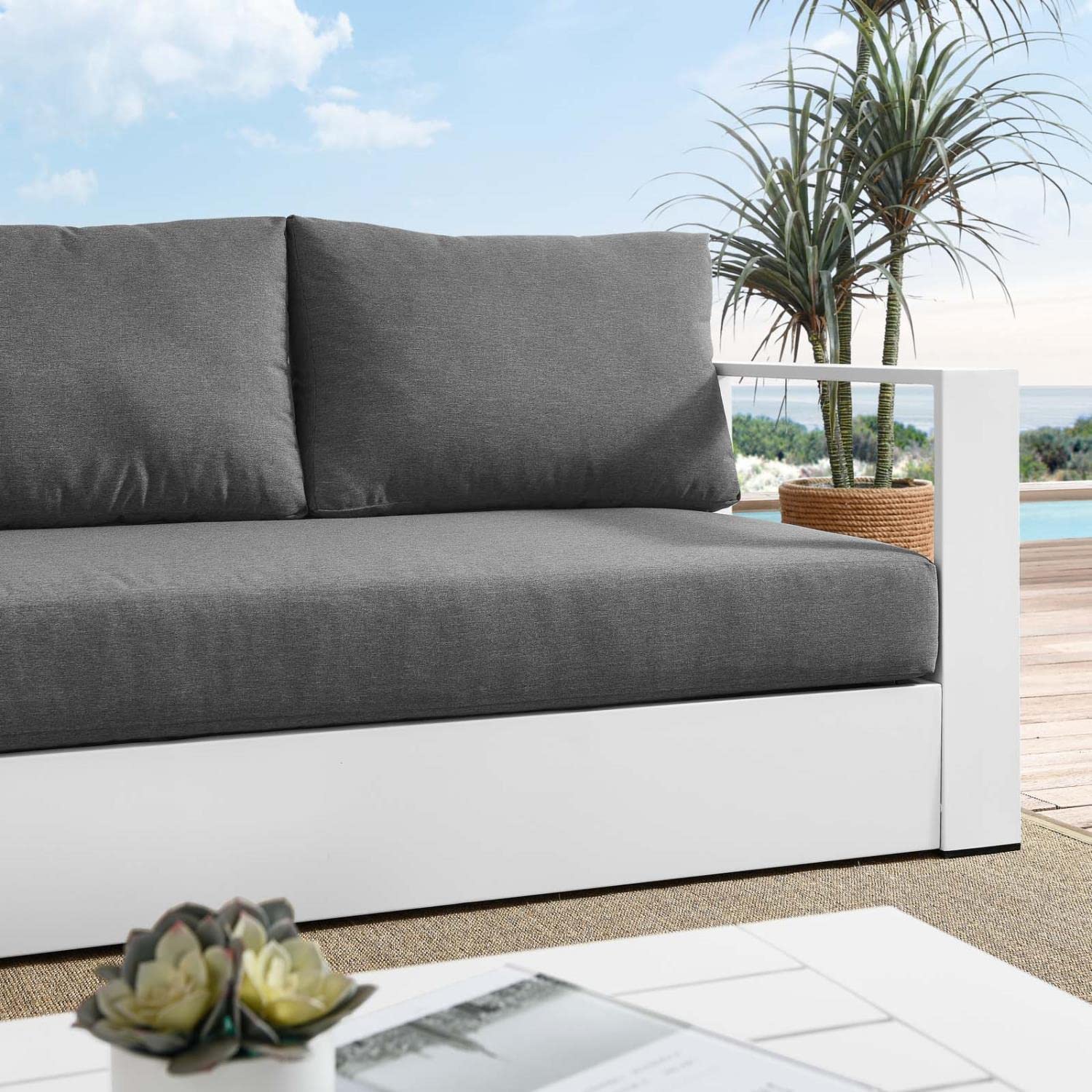 Modway Tahoe Patio Aluminum Sofa With White Charcoal Finish Eei-5676-Whi-Cha