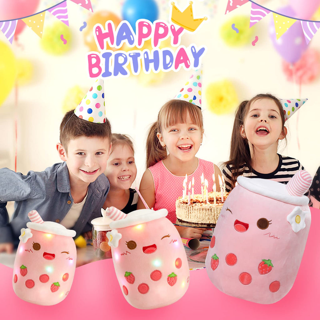 Athoinsu Light Up Strawberry Milky Tea Plush Pillow 15' Kawaii Stuffed Bubble Animal Toy With Led Lights Birthday Christmas Hol