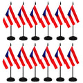 12 Pack Puerto Rico Desk Flags Set, Puerto Rican Small Mini Table Office Flags With 12' Solid Black Pole, 8.2 X 5.5 Inches, Hom