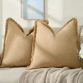 Zwjd Pillow Covers 16X16 Set Of 2 Khaki Throw Pillow Covers With Fringe Chic Cotton Decorative Pillows Square Cushion Covers For