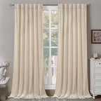 Bgment Cream Beige Velvet Curtains 120 Inch For Bedroom, Thick Thermal Insulated Room Darkening Curtains Noise Reduce Back Tab A