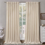 Bgment Cream Beige Velvet Curtains 90 Inch For Bedroom, Thick Thermal Insulated Room Darkening Curtains Noise Reduce Back Tab An
