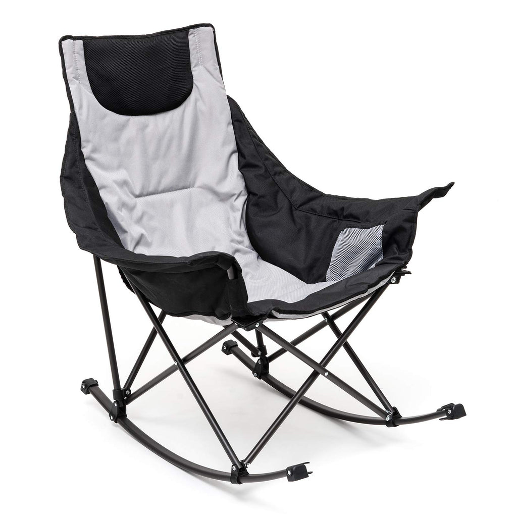 Sunnyfeel Camping Rocking Chair, Luxury Padded Recliner, Oversized Folding Lawn Chair With Pocket, Heavy Duty For Outdoor/Picnic/Lounge/Patio, Portable Camp Rocker Chairs With Carry Bag (Orange)