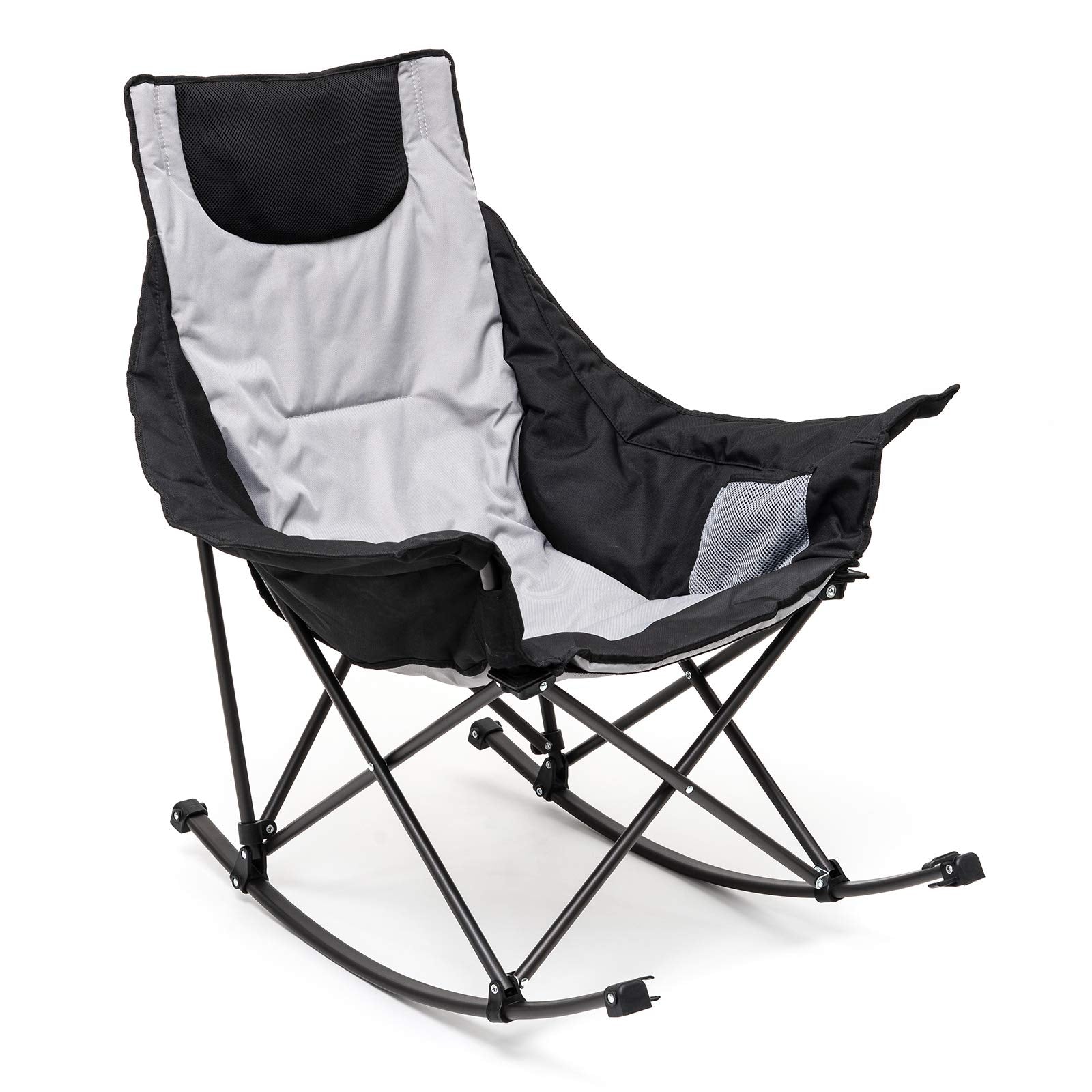 Sunnyfeel Camping Rocking Chair, Luxury Padded Recliner, Oversized Folding Lawn Chair With Pocket, Heavy Duty For Outdoor/Picnic/Lounge/Patio, Portable Camp Rocker Chairs With Carry Bag (Orange)