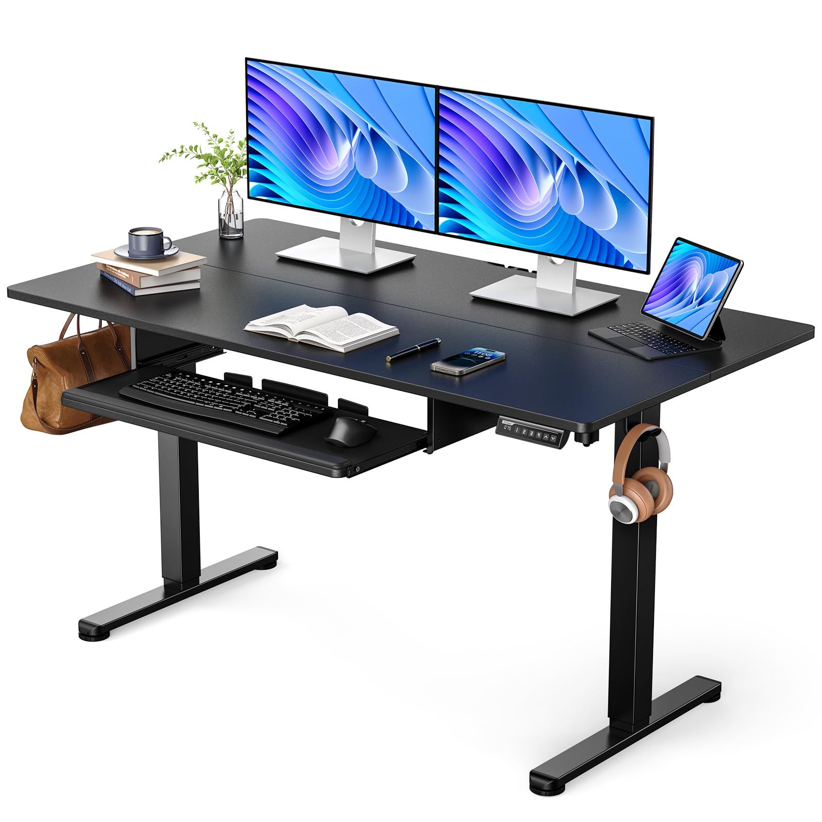 ErGear Electric Standing Desk with Keyboard Tray, 55x28 Inches Adjustable Height Sit Stand Up Desk, Home Office Desk Computer Wo