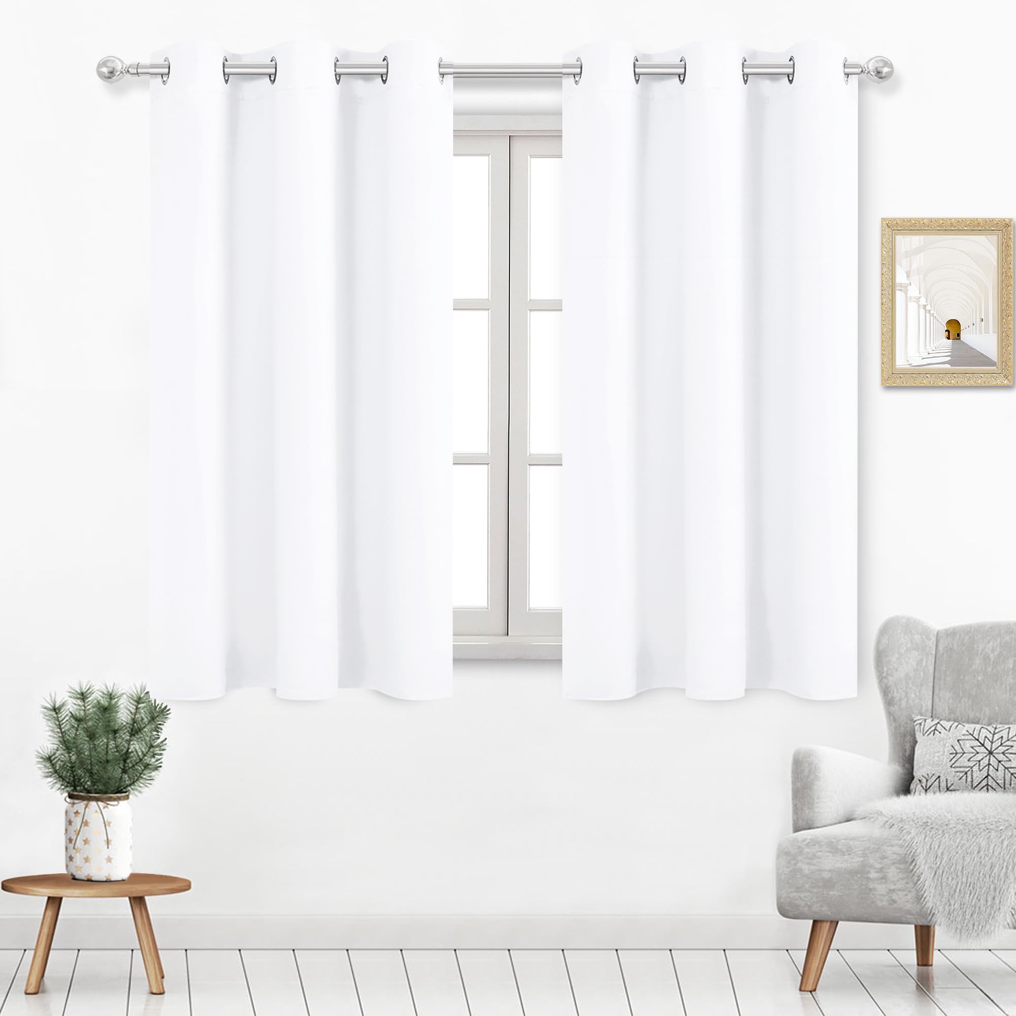 Dwcn Pure White Window Curtain Panels 38X45 Inches Long,With White Middle Layer,2 Curtain Panels For Living Room,Bedroom,Dining