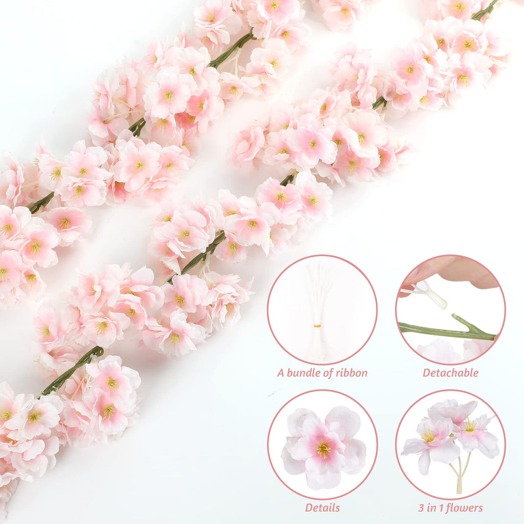 Sunm Boutique Cherry Blossom Garland 8-Pack 47.2 Ft Cherry Blossom Hanging Vine Silk Sakura Vines Garland For Wedding Party Deco