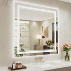 ISTRIPMF 40 x 38 Inch LED Bathroom Mirror, Front Light and Backlit Anti-Fog Dimmable Memory Lighted Vanity Mirror, Shatterproof 