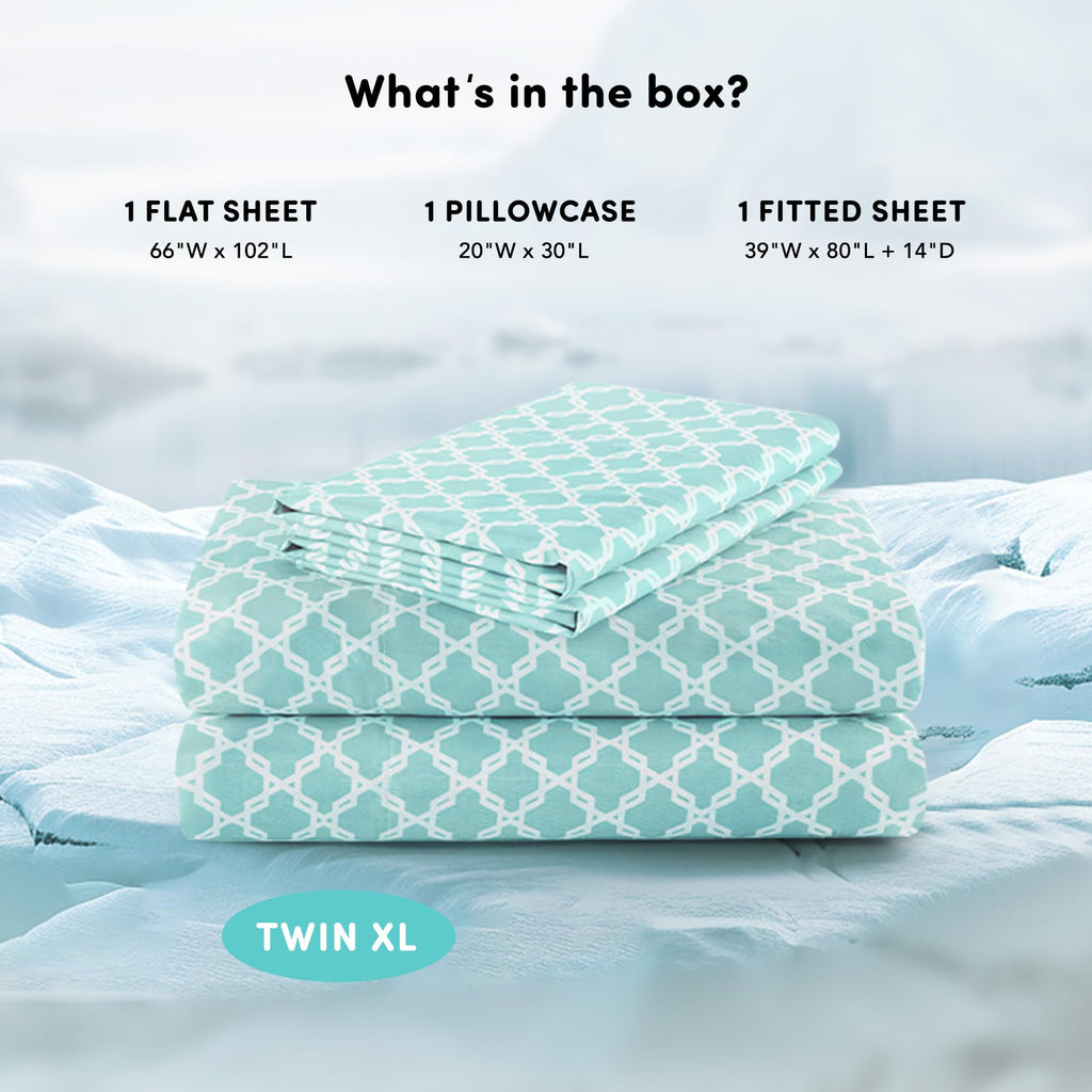 Comfort Spaces Cooling Sheets, Moisture Wicking Coolmax Sheets, Soft Sheet Set, Cooling Bed Sheets For Hot Sleepers, Elastic Deep Pocket Fits Up To 16' Mattress, Twin Xl Quatrefoil Aqua 3 Piece