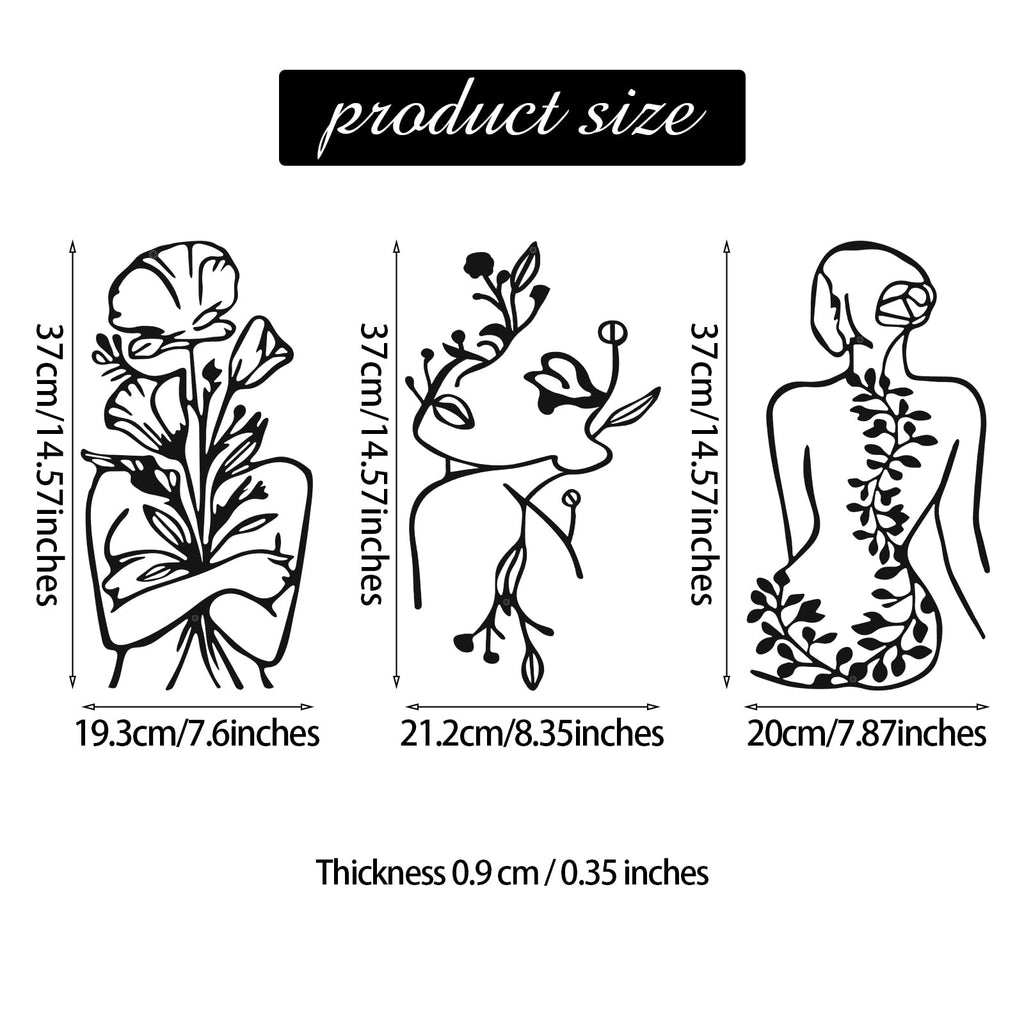 3 Pcs Metal Wall Art Decor Minimalist Abstract Woman Wall Art Metal Modern Line Drawing Wall Art Decor Female Single Line Wall H