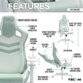 Techni Sport 17" Modern Fabric Ergonomic Gaming Chair in Mint Green/White